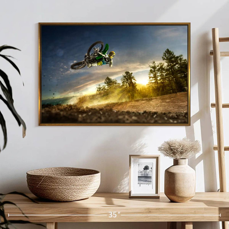 Dirt Bike Rider Stunt, 19 po x 13 po, Cadre flottant noir