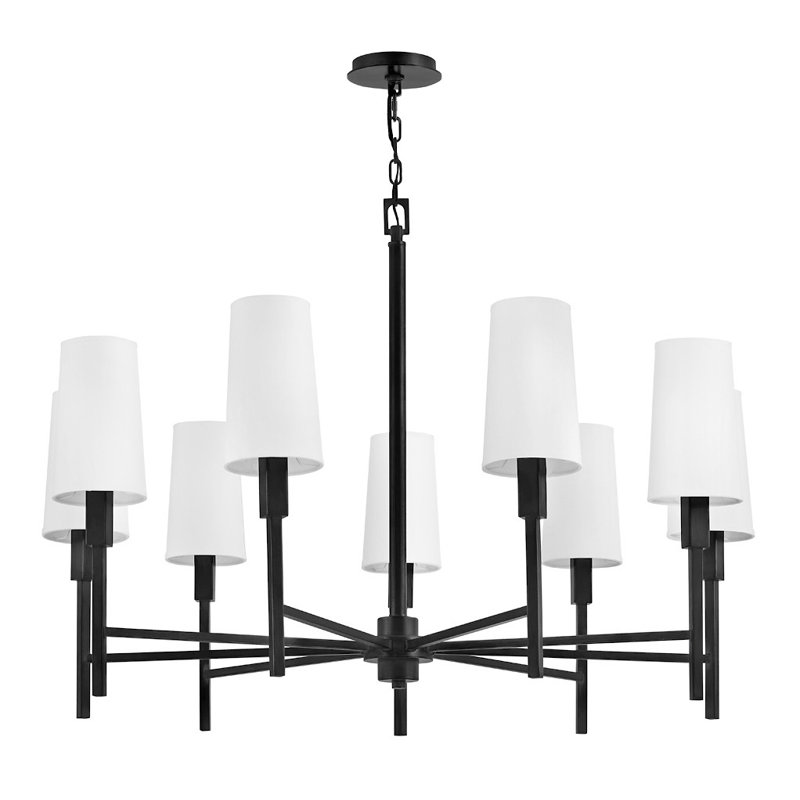 Fenwick Nine-Light Chandelier w/ Natural Paper Shades, Black