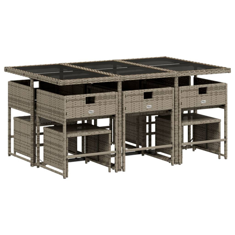 Hokku Designs 11 Piece Patio Dining Set With Cushions Gray Poly Rattan, Gray, Gray