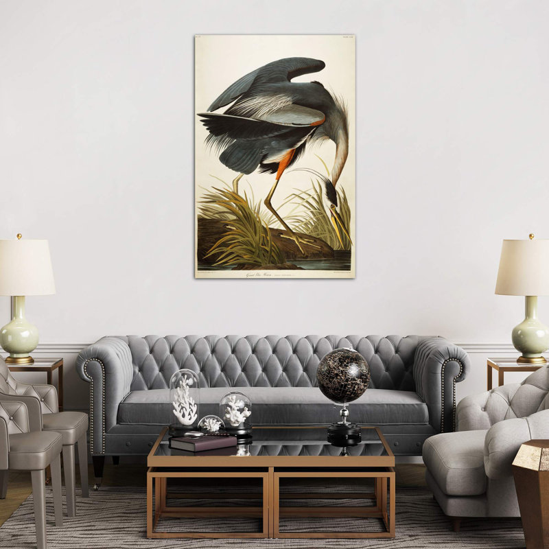 Great Blue Heron by John Audubon - Painting on Canvas, 66.04 cm H x 45.72 cm W x 3.175 cm D, No Frame