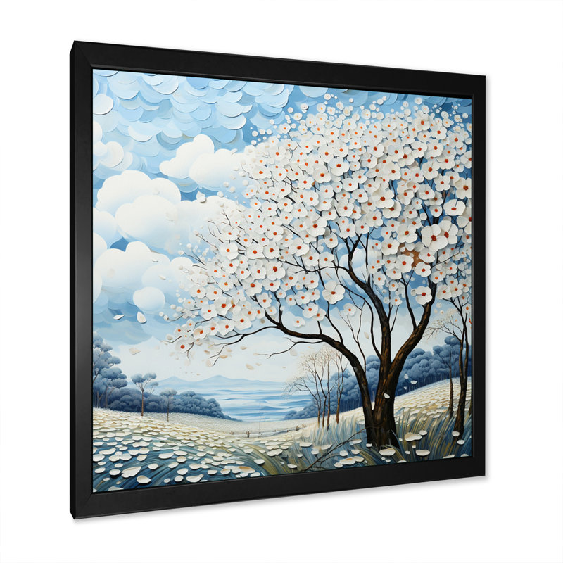 Dogwood Field Pointillism Collage I - impression, Cadre simple noir, H 30 po x l 30 po x P 1 po