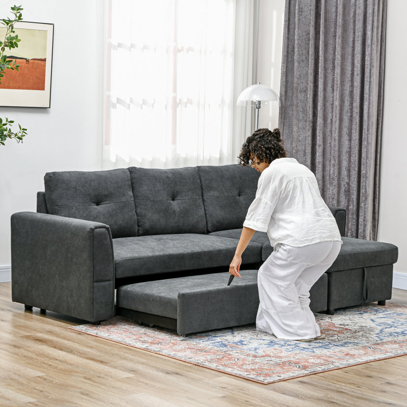 Rayssa 3 Seater Sectional Sofa Bed, Grey