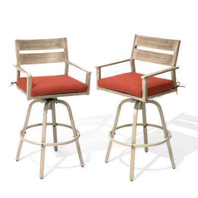 Patio Swivel Aluminum Bar Stools With Sunbrella Cushion by Red Barrel Studio