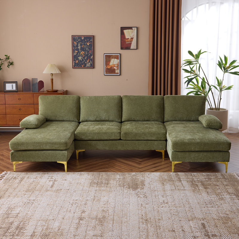 Canapé modulaire d'intérieur en U à 4 sièges Trego, Chenille verte
