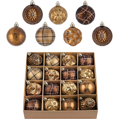  Ornements d'automne pour arbres de Noël, décorations d'arbre de Noël incassables en bronze, cuivre, brun et or 16 carats, boules de suspension suspendues de luxe de 2,36 pouces pour la récolte d'automne de l'Action de grâce