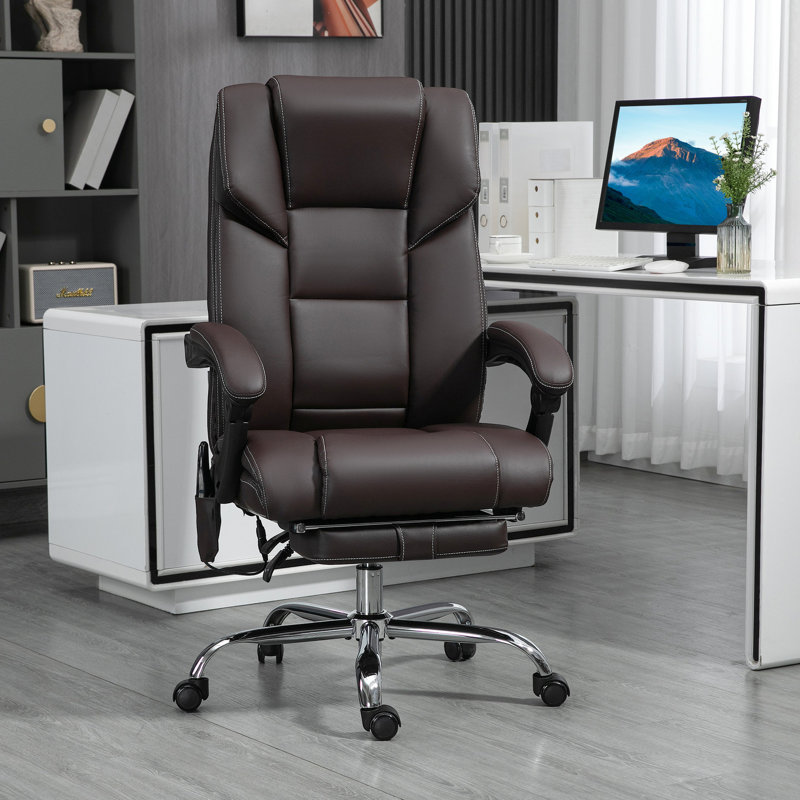 Fauteuil de bureau avec 6 points de vibration, chauffant lombaire, hauteur réglable, repose-pieds, inclinable, fauteuil inclinable en cuir brun