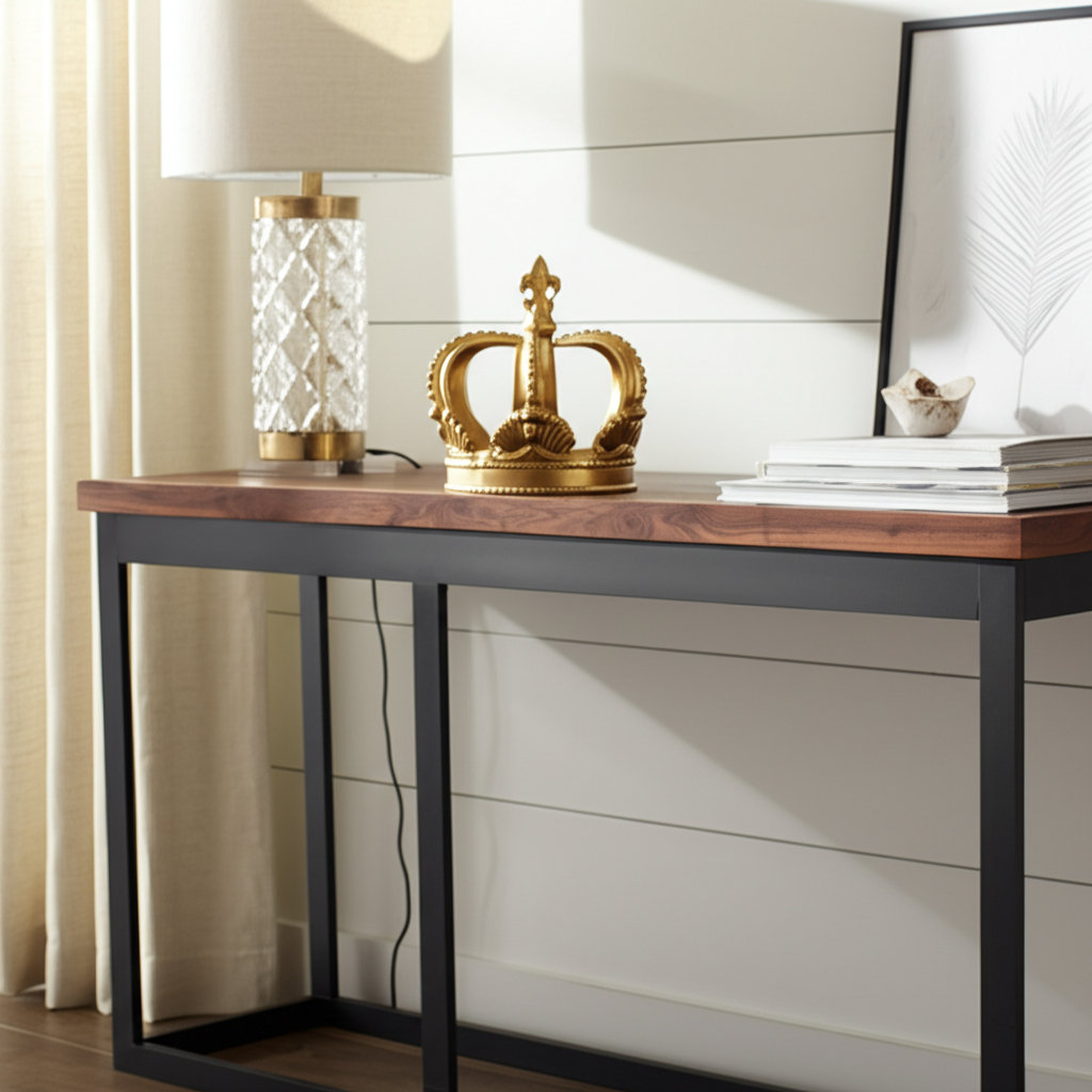 Kashanti Decorative Crown Figurine Metal Fleur-de-Lis Design 7" Gold Finish Home Office Living Room Decor Rosdorf Park