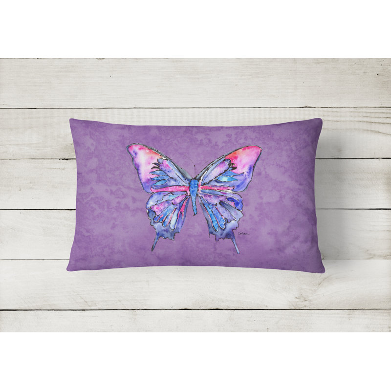 Butterfly Outdoor Throw Pillow, Purple, 12" x 16", Rectangular