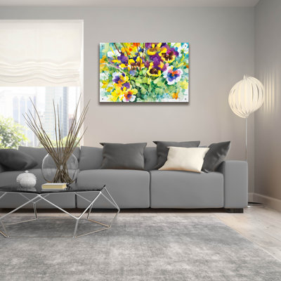 Art mural en verre "Pansies posant 2 2" par Annelein Beukenkamp