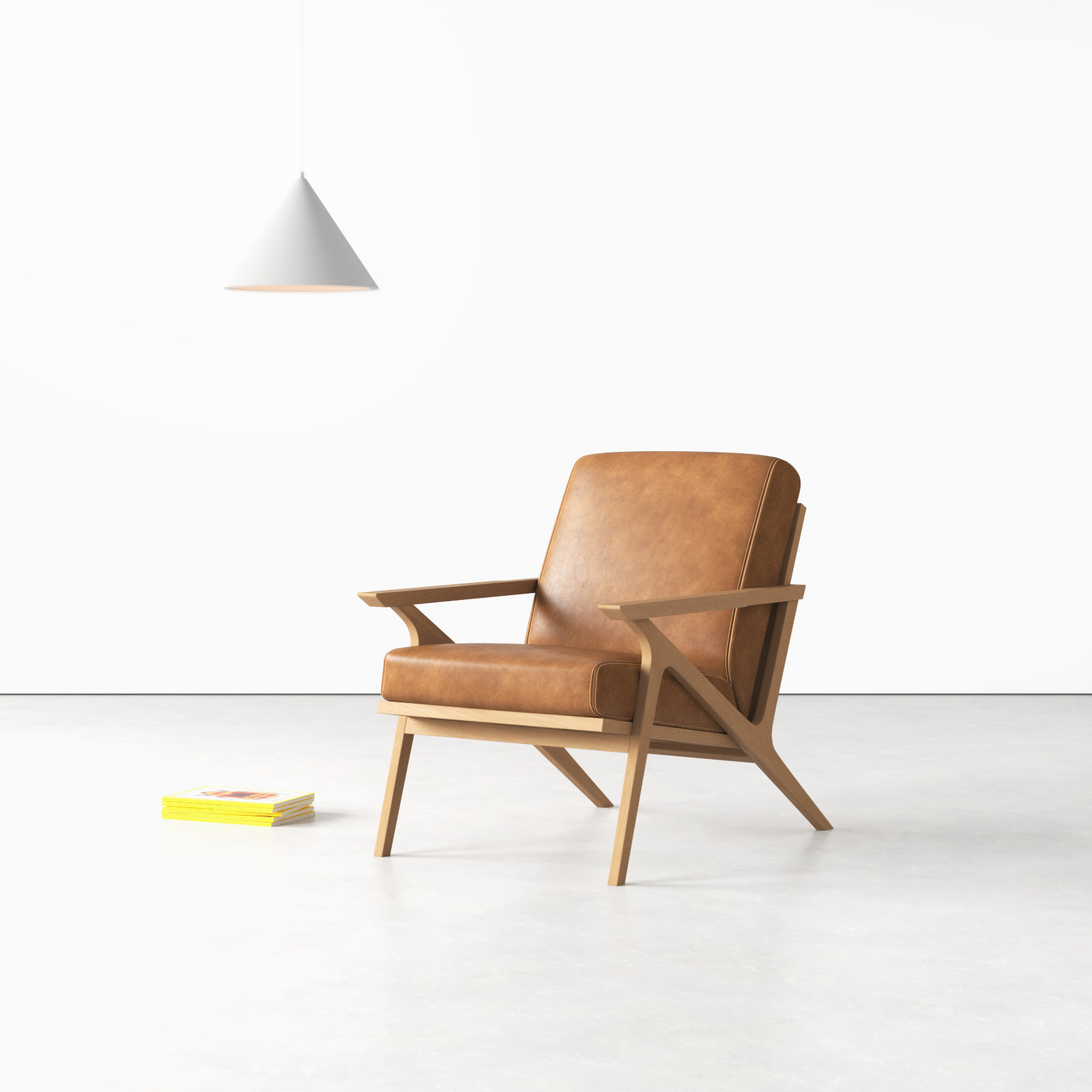 Mads Oak Genuine Leather Armchair, Tan