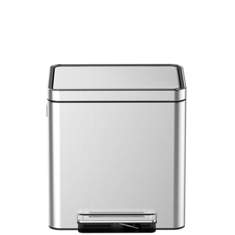 Poubelle double 30L / 8 gallons, poubelle rectangulaire avec couvercle en métal et pédale de marche, poubelle classifiée à double compartiment, poubelle en acier inoxydable avec seau intérieur amovible