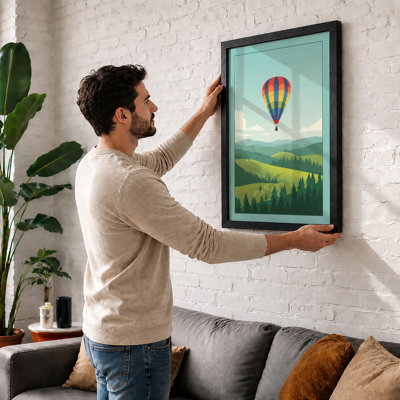 Balloon Over Mountain Modern - Framed Print