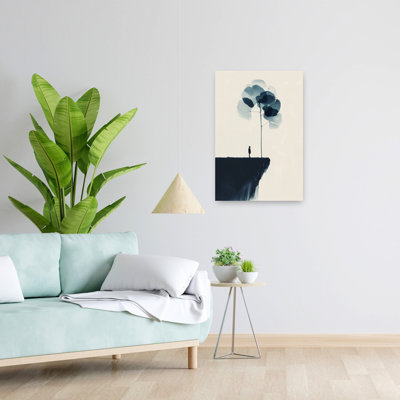 "Lone figure" arbre bleu abstrait contemporain, art mural paysage