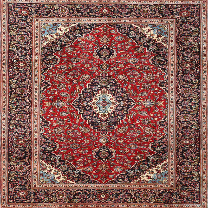 Tapis traditionnel rouge / beige Diahna, Carré 7 pi