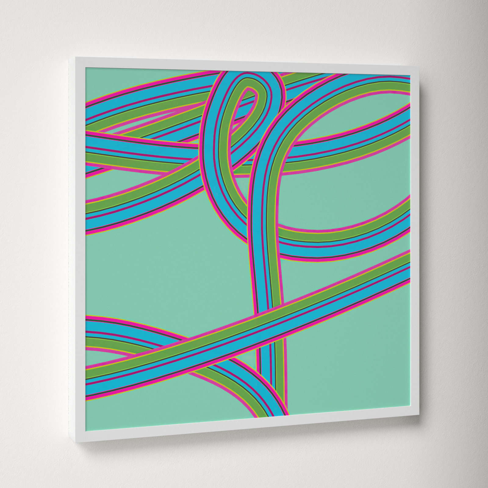 Polo "Turquoise Twist" Print by Jacques Pilon, White, 16" H x 16" W x 1.25" D