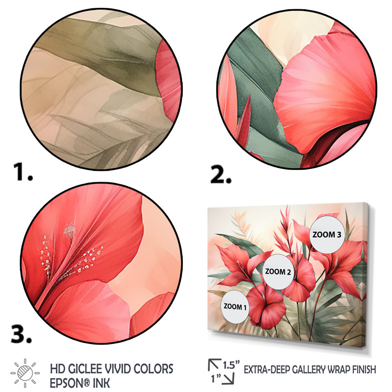Plantes tropicales corail rétro - Fuschia, Cadre flottant blanc, H 12 po x l 20 po x P 1 po