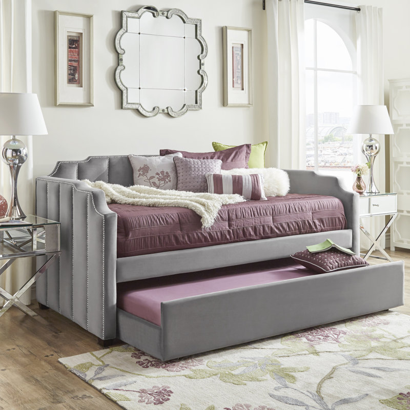 Pont Upholstered Velvet Daybed with Trundle Bed