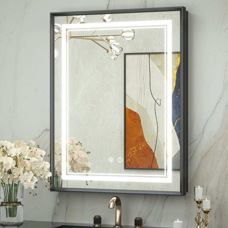 Kassady Recessed & Surface LED Lighted Bathroom Medicine Cabinet, 3-Color, 2 Outlets, Defog Mirror, 26" H x 20" W x 4" D