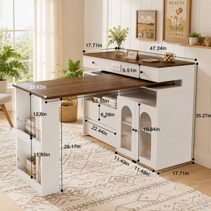 Îlot de cuisine avec table rotative et extensible