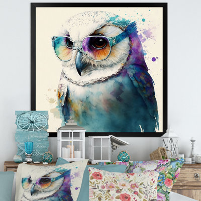 Karalin Cool White Owl avec lunettes de soleil amusantes III - reproduction sur toile