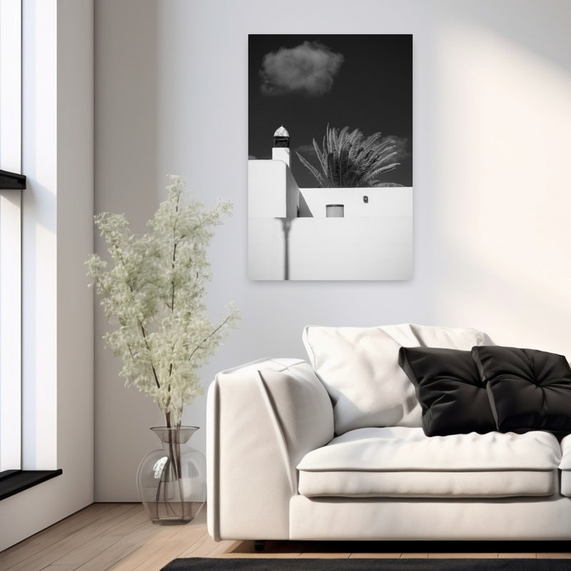 Contemporary Art Abstract Contemporary Modern Palm Tree Architecture Landscape Wall Art by Michael Bangiev - Wrapped Canvas Print