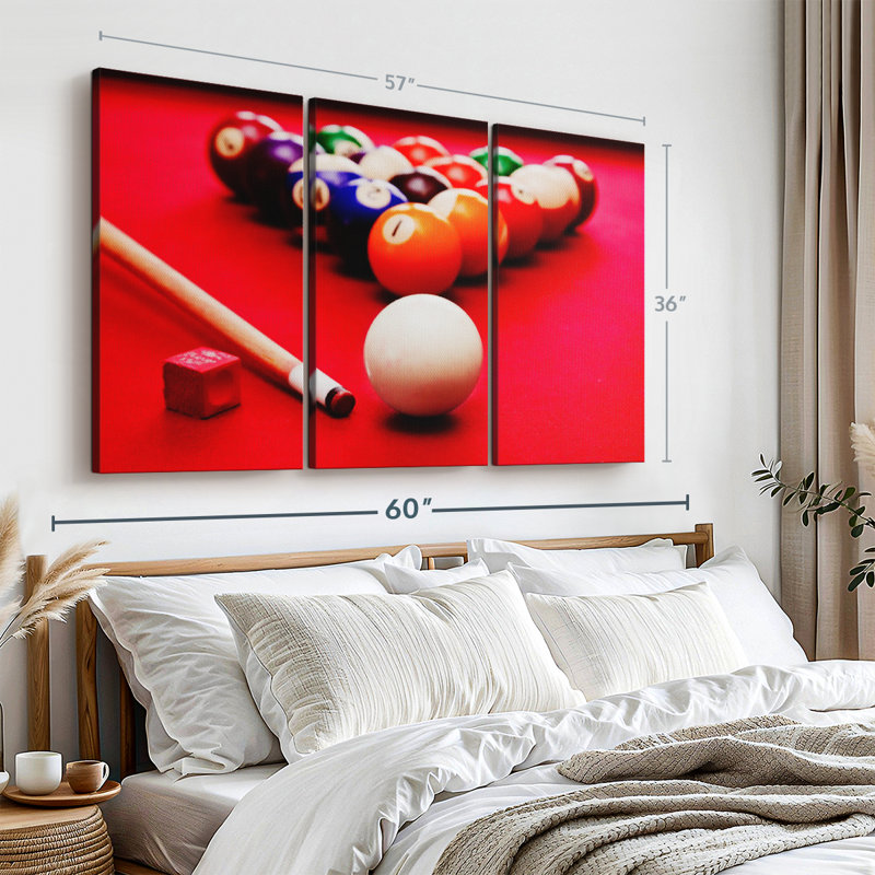 «Table de billard», 3 pièces sur toile, H 36 po x l 57 po x P 1,25 po