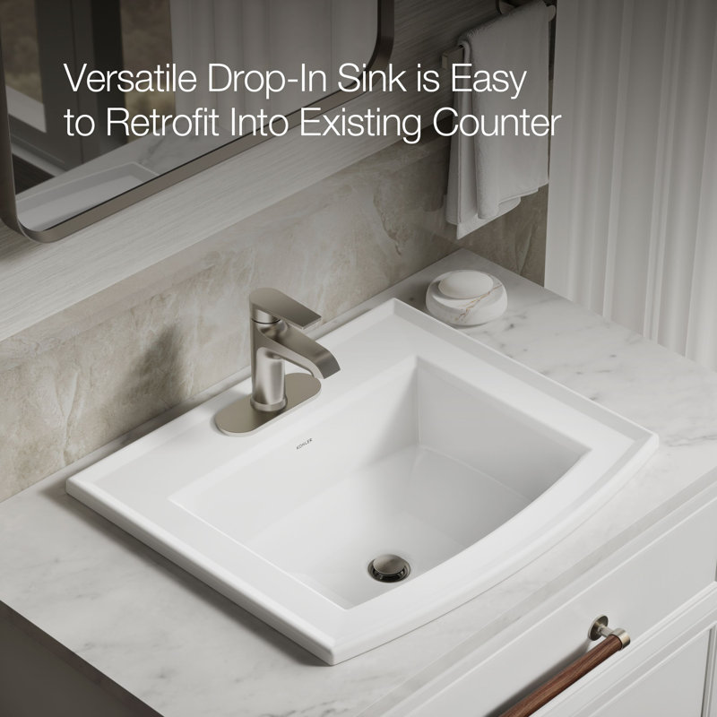 Archer® Vitreous China Rectangular Drop-In Bathroom Sink with Overflow, 4'' Centers, White