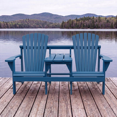 Adirondack Double Seater - Pressure Treated and cured Solid Wood with Built-In Table & 1-5/8" Umbrella Hole