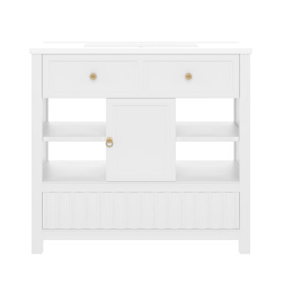Meuble-lavabo multifonctionnel de 36 po avec lavabo 36 po avec portes et tablettes de rangement et tiroirs, blanc