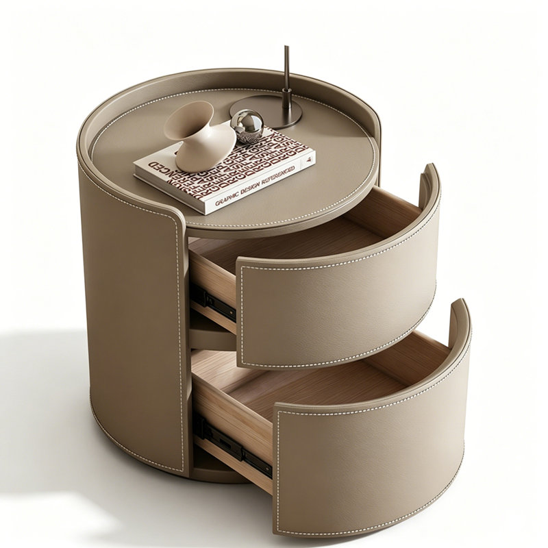 Khaki Solid Wood Saddle Leather Nightstand