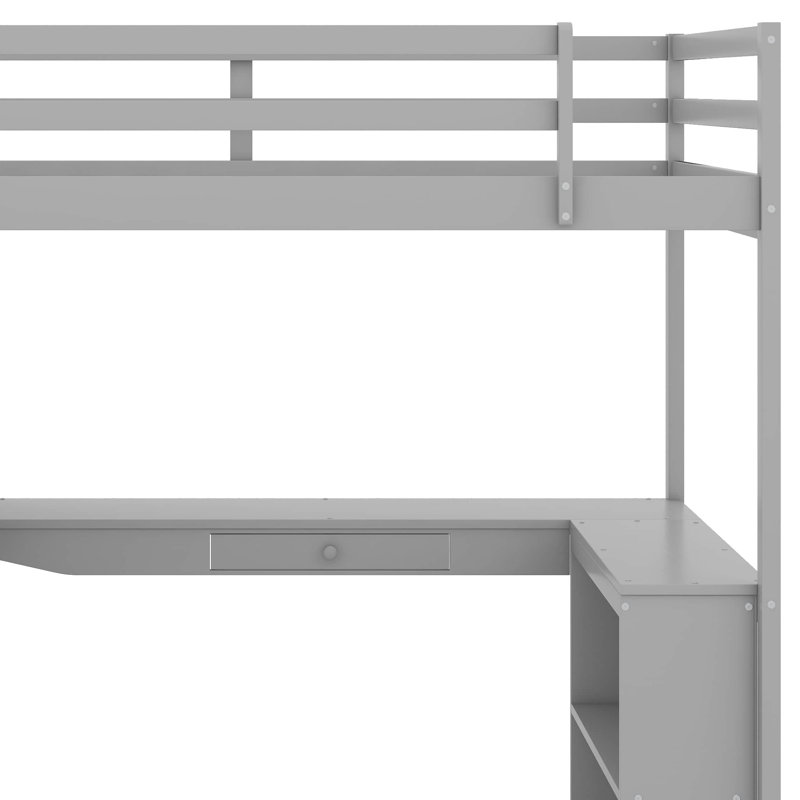 Lit mezzanine avec tablettes et bureau, Gris, Simple