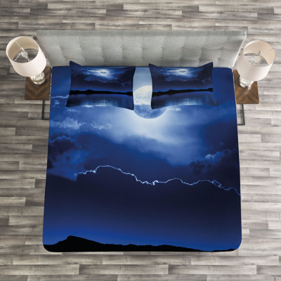 Addley Blue/White/Black Microfibre Bedspread Set