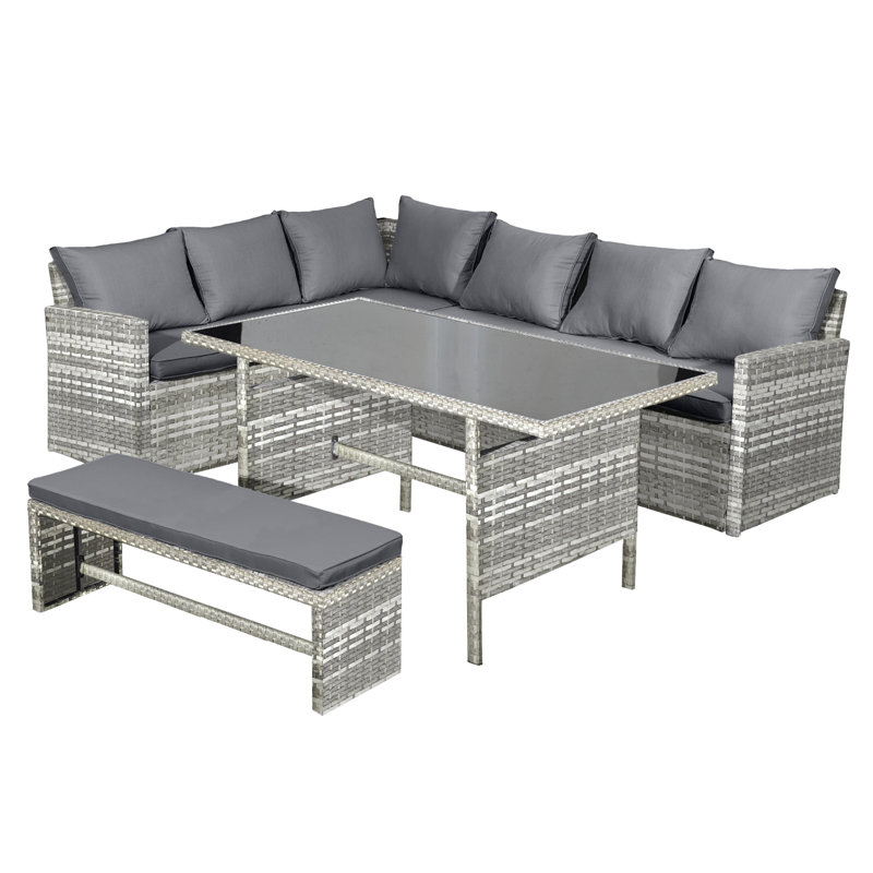 Fiji Rattan 8 Seat Corner Dining Set, Light Grey