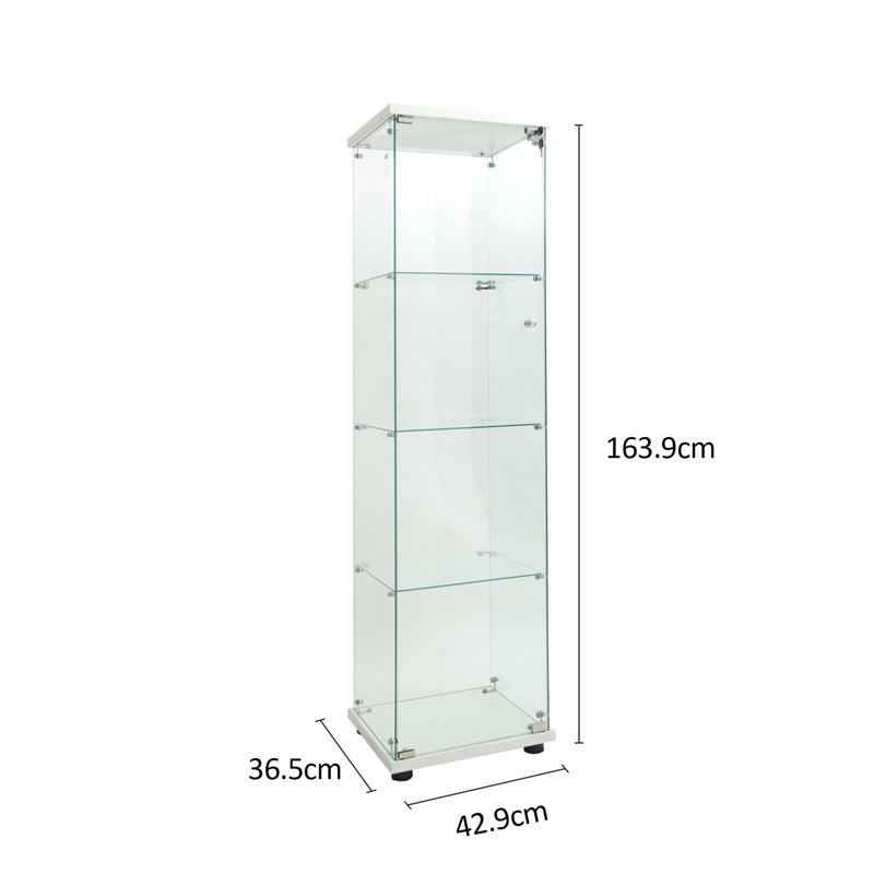 Glass Display Cabinet 164H x 42.5W x 36.5D cm with LED Lights, 2 Doors, 4 Adjustable Shelves, Lockable Tempered Glass Display Case,White
