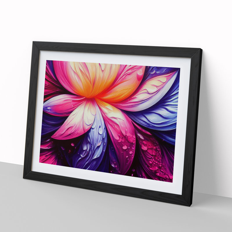 Colourful Floral Art Vol.6 Abstract - Single Picture Frame Print, 46cm H x 64cm W x 2cm D, Black Framed