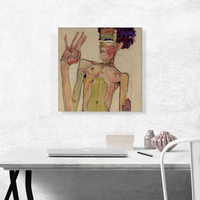 " Kneeling Nude With Raised Hands " by Egon Schiele Painting Print