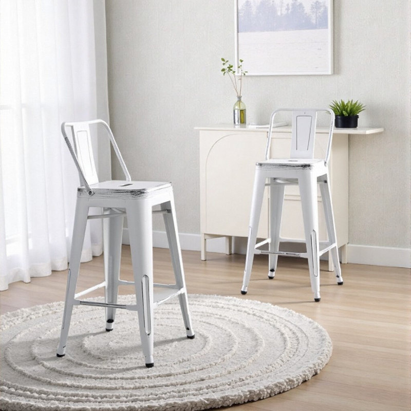 Ensemble de tabourets de bar industriels vieillis - charme bord de mer rétro, Blanc
