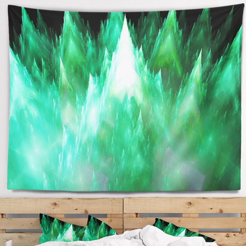 Tapisserie de cristal à motif artificiel vert abstrait, H 78 po x l 92 po