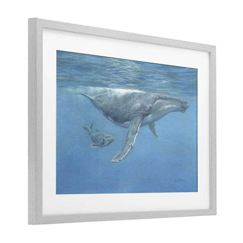 Baleine à bosse sous l'eau, reproduction sous verre, conception de David Stribble, Cadre de ferme gris, H 14 po x l 20 po