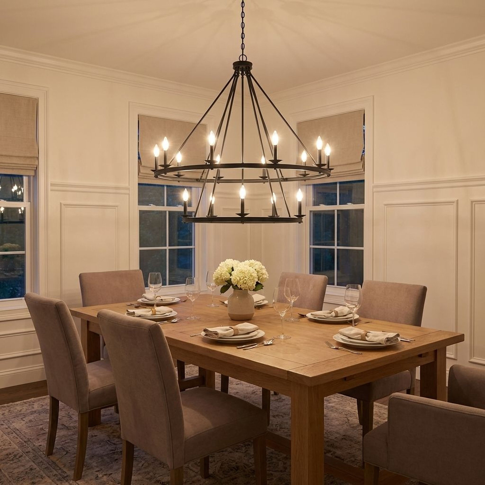 Poynor 15-Light Dimmable Tiered Wagon Wheel Chandelier, Matte Black
