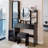 17" Diameter Led Vanity Table With 3 - Color Adjustable Brightness Touch Control Mirror, Full Body Mirror Cabinet And Cushioned Stool, American Design, Material, Black, 42.06 In Depth, 13.99 Width,