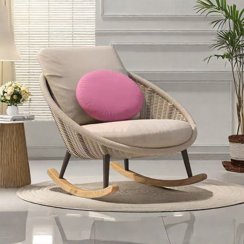 Chaise berçante simple à bascule nordique, Blanc cassé
