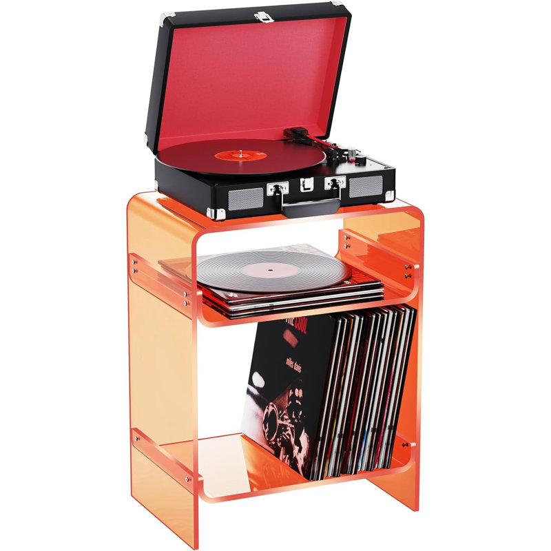 Table With Storage Shelf, Clear Side Table Nightstand, Orange