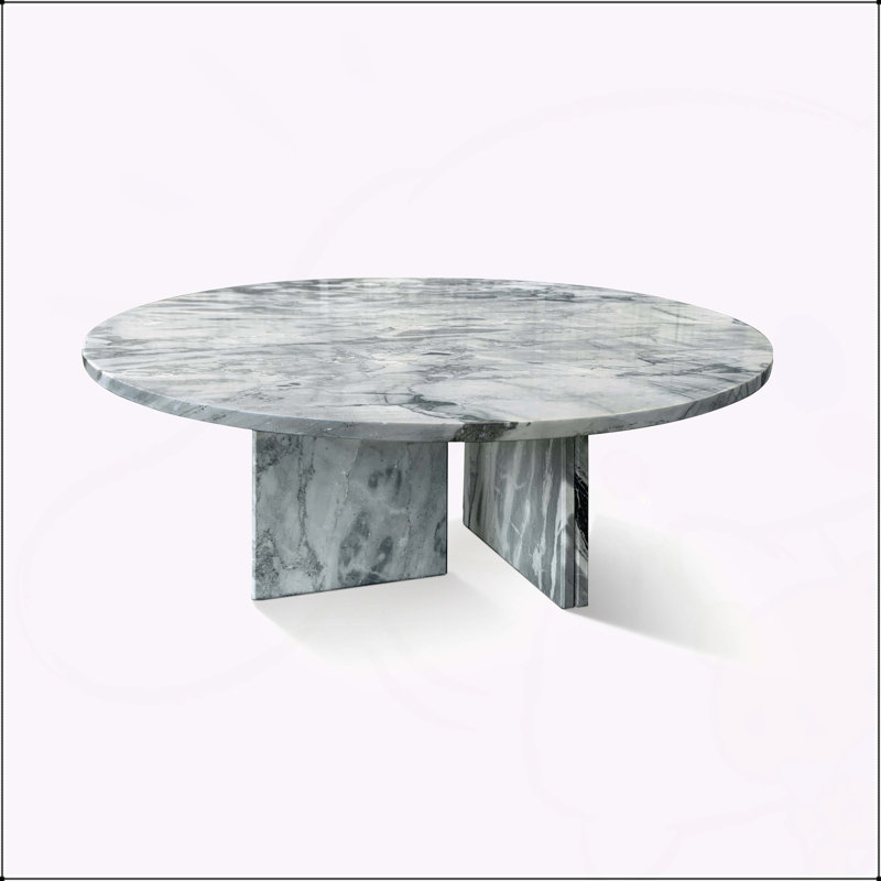 Table basse en marbre, petit accent de salon, pierre véritable, H 12,6 po x L 27,6 po x l 27,6 po, Bleu/gris