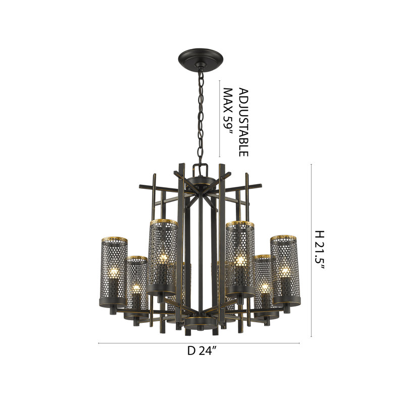 Lustre en métal noir 8 lumières avec abat-jour