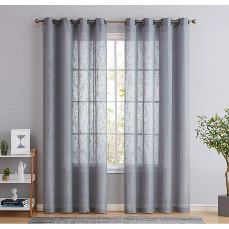 Aleksander Faux Linen Semi Sheer Grommet Curtain Pair, Gray, 54" W x 54" L
