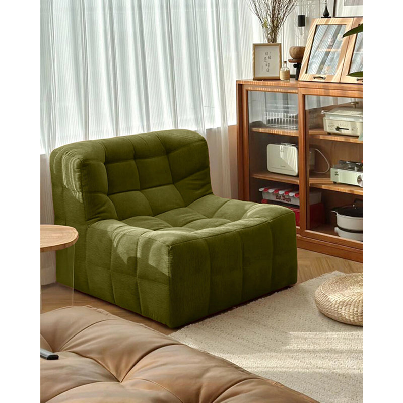 Chaise d'appoint moderne en velours côtelé vert minimaliste pour le salon