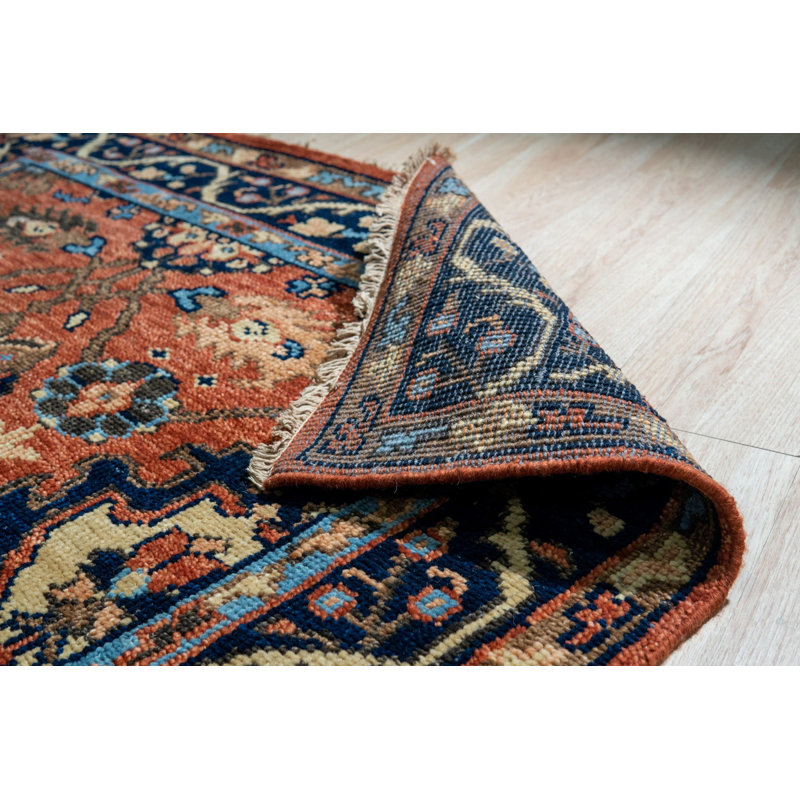 Red Hand-Knotted Wool Linked Rosettes Geometric Modern Contemporary Carpet Rug, 10' x 14'
