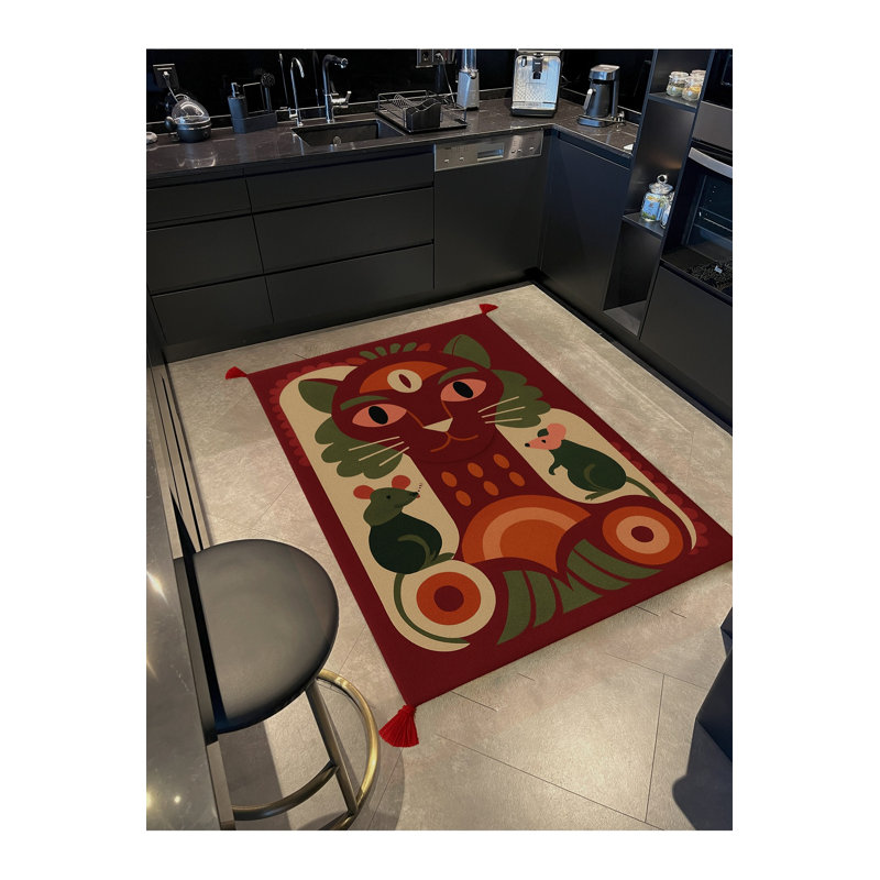 Tapis tissé à motif abstrait rouge Mosso, 2 pi 4 po x 3 pi 11 po