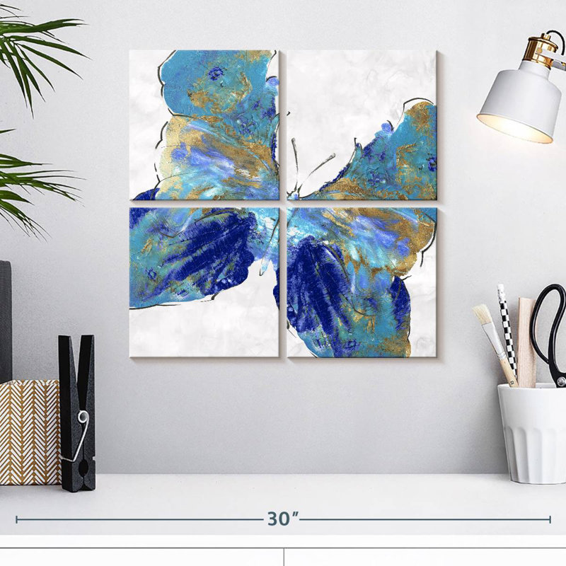 Rayures dorées papillon bleu Brampt, H 18 po x l 18 po